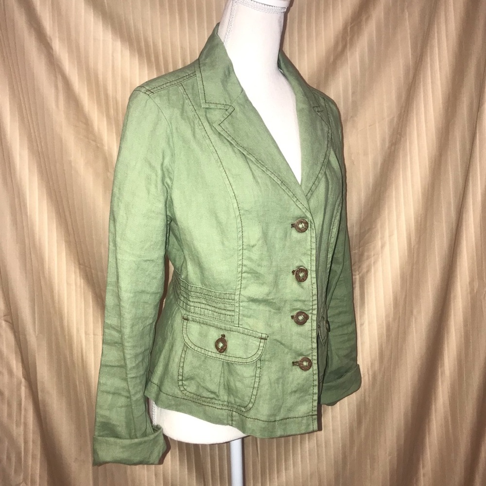 DKNY JEANS SAGE GREEN LINEN JACKET MEDIUM